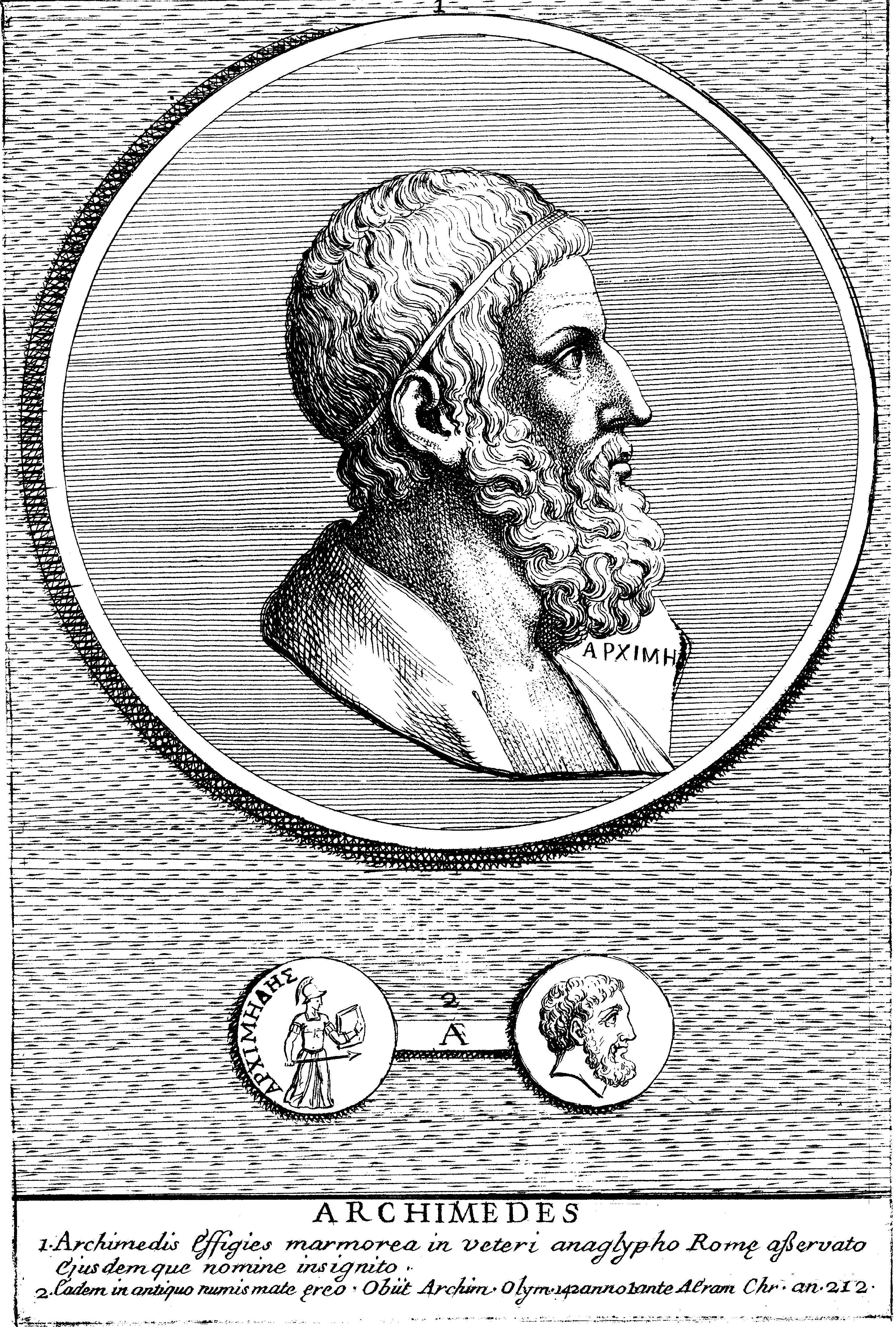 Portrait engraving of Archimedes